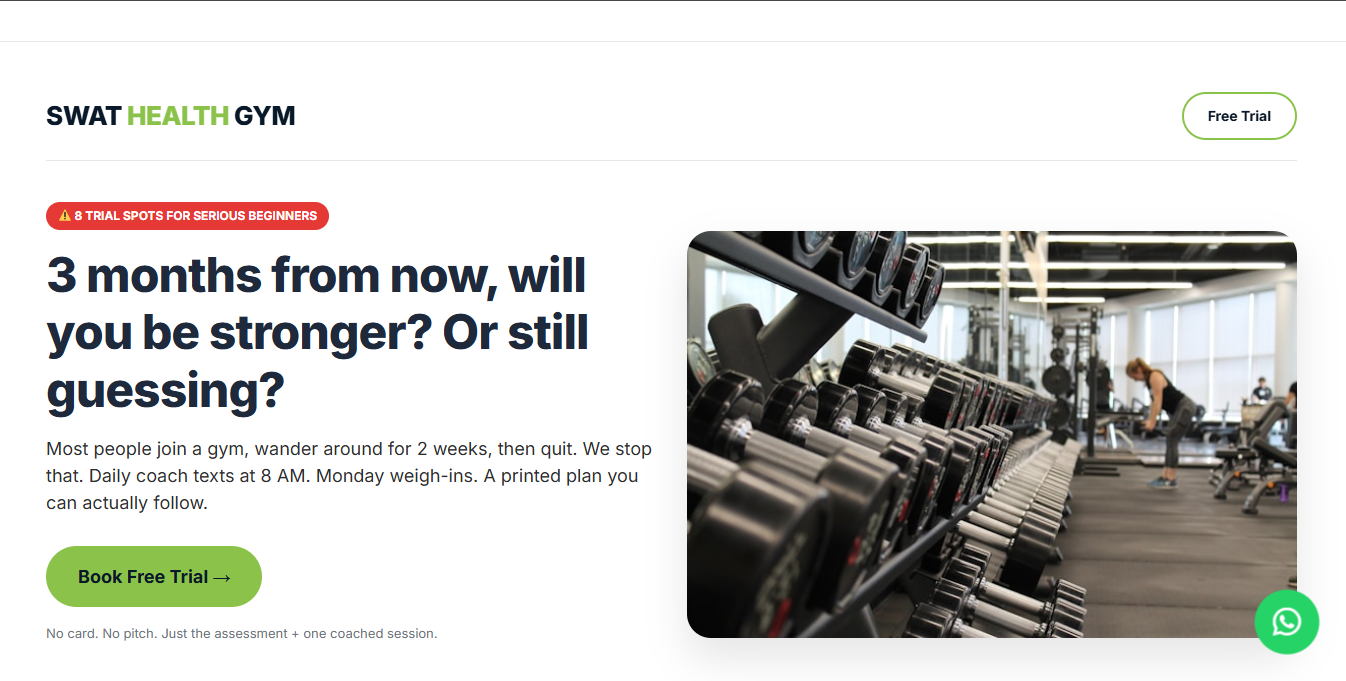 Swat Health Gym website homepage